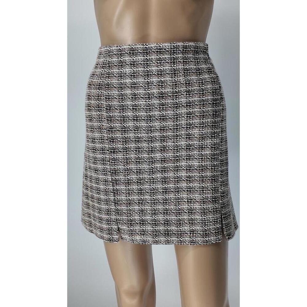 Love & Peace Women's XL Tweed Mini Skirt Brown Beige‎ Plaid Wool Blend